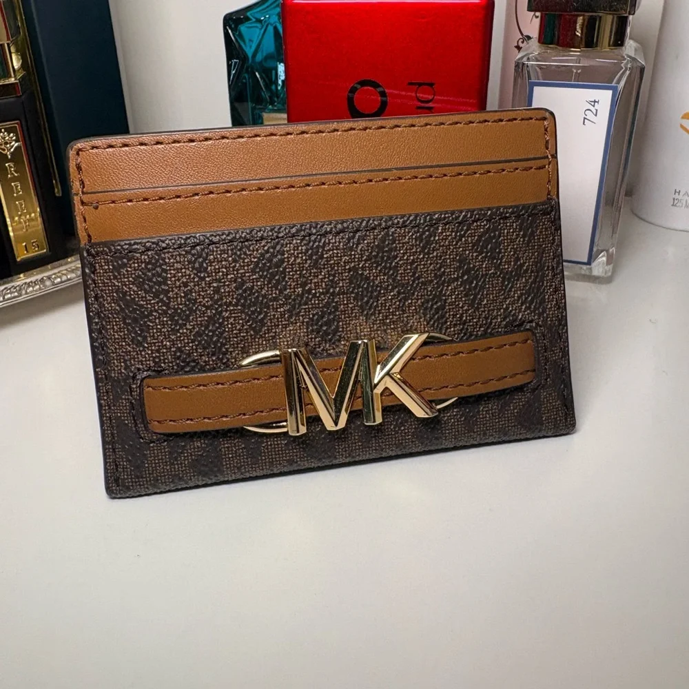 Michael Kors Brown & Tan MK Logo Card Case